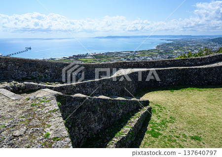 The castle walls and views of Nakagusuku Castle Ruins: An ancient castle of the Ryukyu Kingdom 137640797