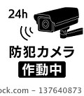 A monochrome icon indicating that the security camera is in operation, and a black and white sign indicating that surveillance is in progress. 137640873