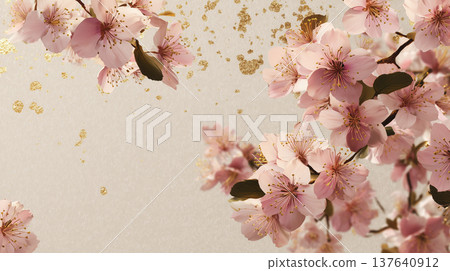 Cherry blossoms and gold leaf Luxury Japanese style background Japanese paper texture Spring decoration 137640912