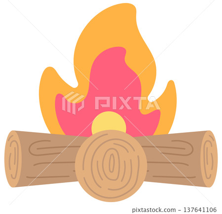 Vibrant Bonfire with Burning Wood Logs for Summer Camping and Outdoor Adventure 137641106