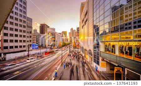 The sun sets in front of Shinjuku Station, Tokyo The sun sets in front of Shinjuku Station, Tokyo 137641193