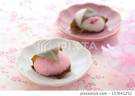 Sakura mochi is a traditional Japanese sweet eaten in spring. Sakura mochi is a traditional Japanese sweet eaten in spring. 137641252