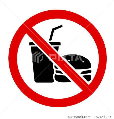 No eating or drinking sign Hamburger and juice No eating or drinking sign Hamburger and juice 137641283