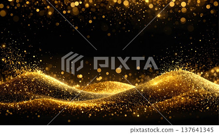 金色亮片在黑色背景上閃耀 | 奢華閃亮的背景材料 137641345