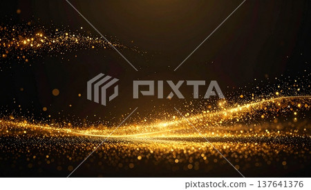 金色亮片在黑色背景上閃耀 | 奢華閃亮的背景材料 137641376
