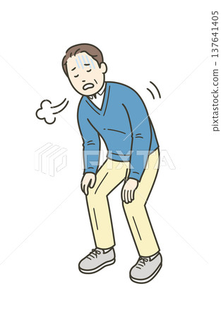 A middle-aged man is out of breath and taking deep breaths. A middle-aged man is out of breath and taking deep breaths. 137641405