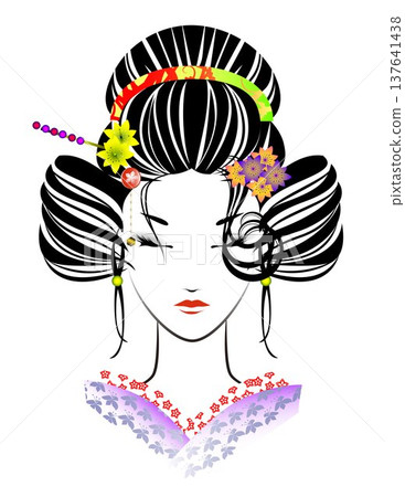 女人的臉,日式髮型,和服 女人的臉,日式髮型,和服 137641438