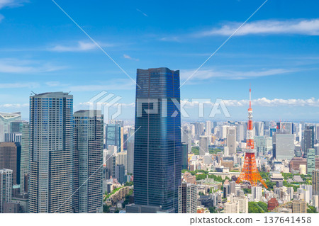 Tokyo tower and skyscrapers Tokyo tower and skyscrapers 137641458