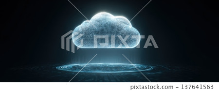 Holographic Cloud Floating Above Digital Surface with Reflective Base Holographic Cloud Floating Above Digital Surface with Reflective Base 137641563