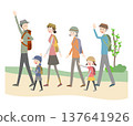 Three-generation family hiking 137641926