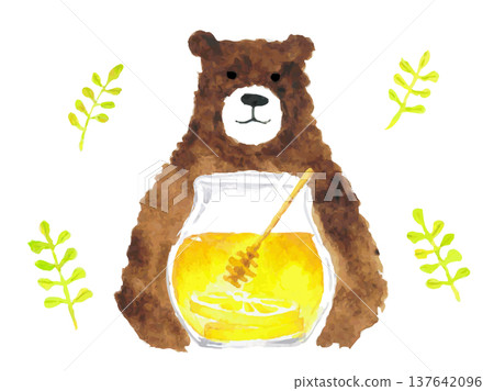 Cute bear and honey jar | Bear, honey, animal character 137642096