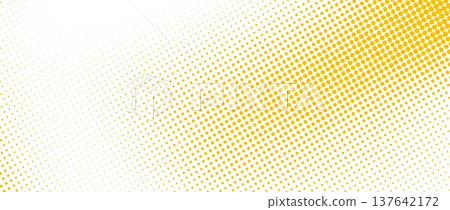 Yellow halftone grain texture. Faded dotted gradient pattern background. Grunge pixel cartoon overlay backdrop. Raster comic pop art gradation wallpaper. Anime or manga sun wavy noise cover. Vector 137642172