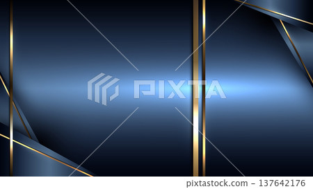 luxury dark blue background with elegant gold geometric lines and metallic layered shapes, corporate branding and gala invitation design 137642176
