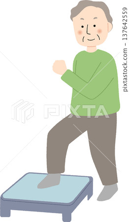 一位老年男子正在做踏步練習 一位老年男子正在做踏步練習 137642559