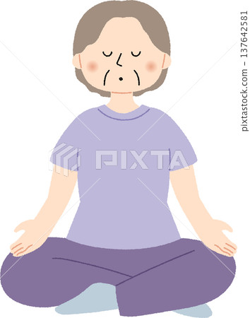 Senior woman meditating in yoga pose Senior woman meditating in yoga pose 137642581
