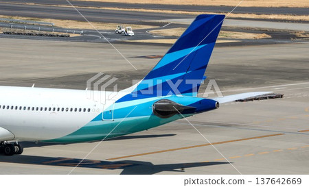 Garuda Indonesia airplane tail fin close-up 137642669