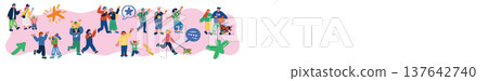 家庭與情侶-色彩繽紛的人物橫幅插圖 家庭與情侶-色彩繽紛的人物橫幅插圖 137642740