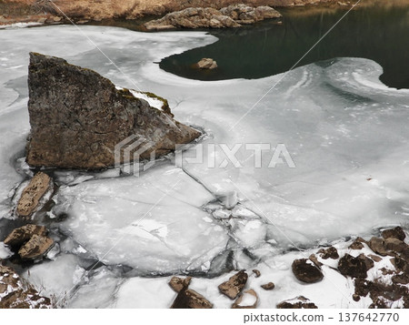 The frozen white Otaki River The frozen white Otaki River 137642770