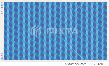 千代紙，由和紙製成，以木版畫風格描繪了傳統的日本“籃紋”圖案。 137642835