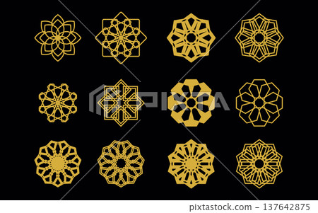 A single, golden-toned geometric design. A mark. 137642875