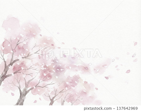 Watercolor painting, hand-painted, cherry blossoms Watercolor painting, hand-painted, cherry blossoms 137642969