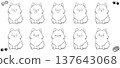一組描繪不同表情的博美犬的線條藝術插圖。 137643068