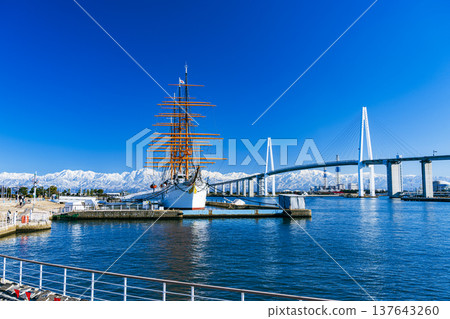 The Lady of the Sea, the Kaiwo Maru, the Shinminato Bridge, and the Tateyama Mountain Range The Lady of the Sea, the Kaiwo Maru, the Shinminato Bridge, and the Tateyama Mountain Range 137643260
