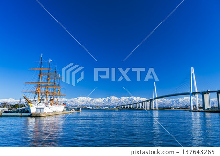 The Lady of the Sea, the Kaiwo Maru, the Shinminato Bridge, and the Tateyama Mountain Range The Lady of the Sea, the Kaiwo Maru, the Shinminato Bridge, and the Tateyama Mountain Range 137643265