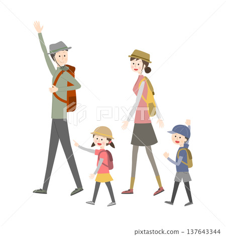 A family of four hiking A family of four hiking 137643344