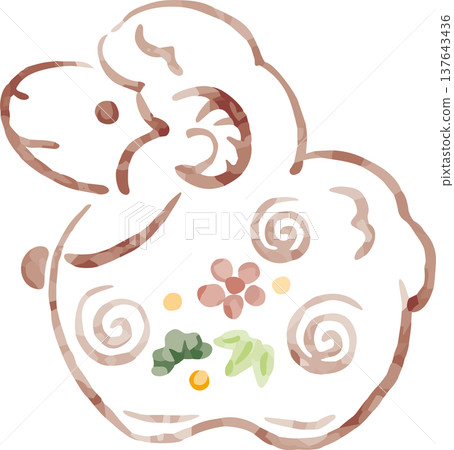 Watercolor illustration of a sheep bell for the Year of the Sheep. 2027 New Year's card material, Japanese-style lucky charm Watercolor illustration of a sheep bell for the Year of the Sheep. 2027 New Year's card material, Japanese-style lucky charm 137643436