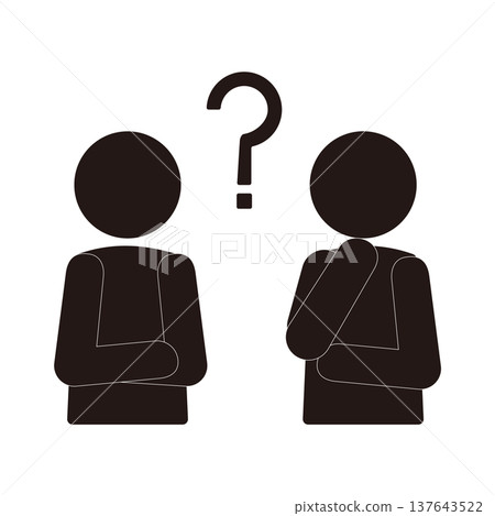 pictogram of a thinking pose and a question mark pictogram of a thinking pose and a question mark 137643522