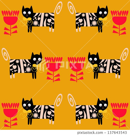 Cats vector seamless pattern. vector Cats vector seamless pattern. vector 137643543