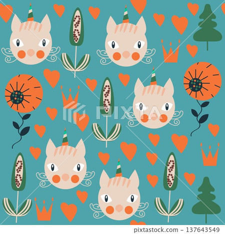 Cats vector seamless pattern. vector 137643549