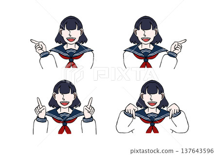 女高中生，學生，制服，指向，引導，上，下，左，右，姿勢，插圖 137643596