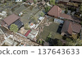 Spring flood disaster with fully submerged houses, flooded roads and overflowing waterways. The footage shows the dramatic impact of heavy rainfall and rising water levels on residential areas 137643633