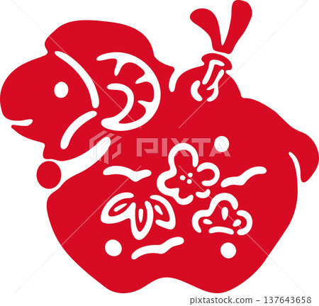New Year's card illustration material for 2027, Year of the Sheep: Sheep silhouette clay bell. Suitable for decoration, printmaking, paper cutting, and 2027 New Year's cards. 137643658