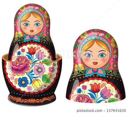 Traditional Russian Matryoshka Dolls with Floral Patterns Traditional Russian Matryoshka Dolls with Floral Patterns 137643830