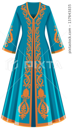 Traditional Turkish Kaftan with Ornate Gold Embroidery 137643835