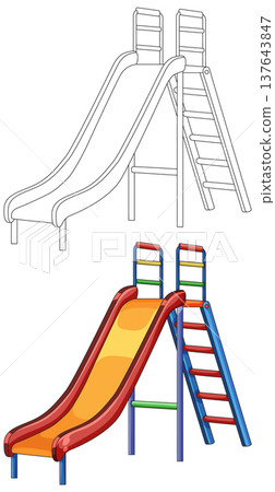 Children's Playground Slide Vector Illustration with Outline and Color 137643847