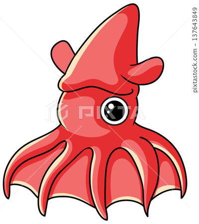 Cute Red Squid Cartoon Vector Illustration Isolated on White Background Cute Red Squid Cartoon Vector Illustration Isolated on White Background 137643849