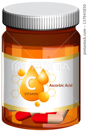 Vitamin C Supplement Bottle with Capsules and Label 137643850