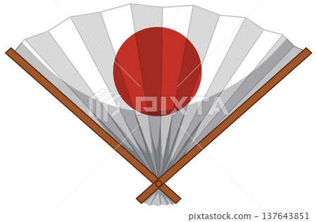 Traditional Japanese Folding Fan with Rising Sun Motif 137643851