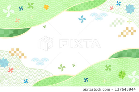 Simple watercolor-style Japanese pattern frame for Children's Day 2_No text_Horizontal 137643944