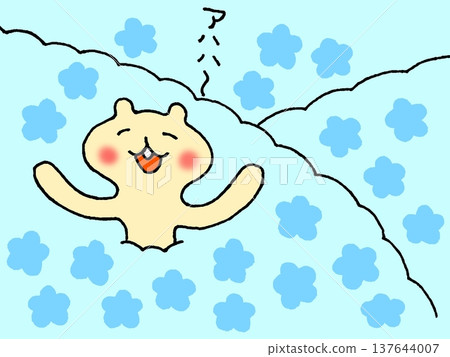 A cute squirrel character illustration enjoying a field of nemophila flowers. 137644007