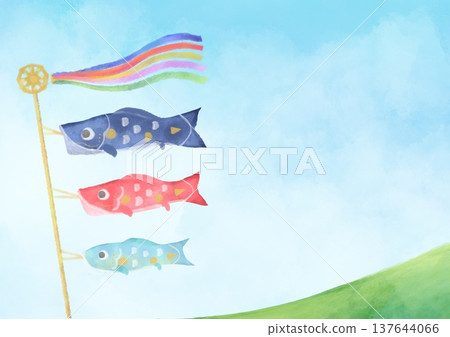 鯉魚飄帶風景的水彩插圖 137644066