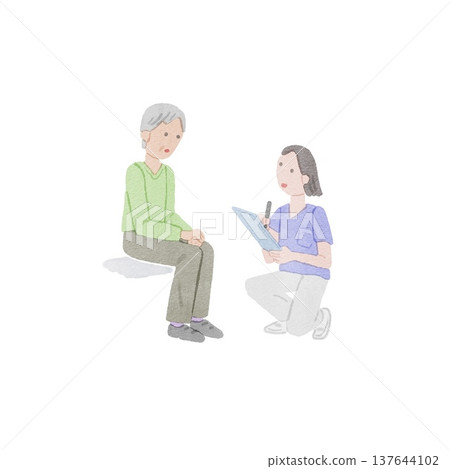 一位老年婦女正在接受體檢的插圖。 一位老年婦女正在接受體檢的插圖。 137644102