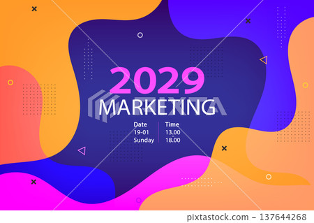Boost your creative presence with this vibrant fluid abstract vector. Featuring colorful organic shapes and modern geometric elements, it is perfect for marketing webinars, digital seminars, and bold  137644268