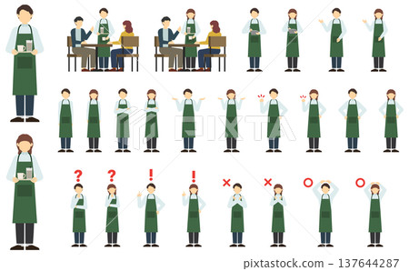 平面插畫:男女咖啡館員工合輯(正面圖) 平面插畫:男女咖啡館員工合輯(正面圖) 137644287