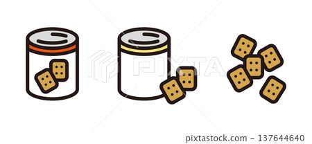 罐頭和硬餅乾的圖示。應急食品。 罐頭和硬餅乾的圖示。應急食品。 137644640