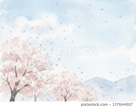 水彩畫:藍天櫻花 水彩畫:藍天櫻花 137644887